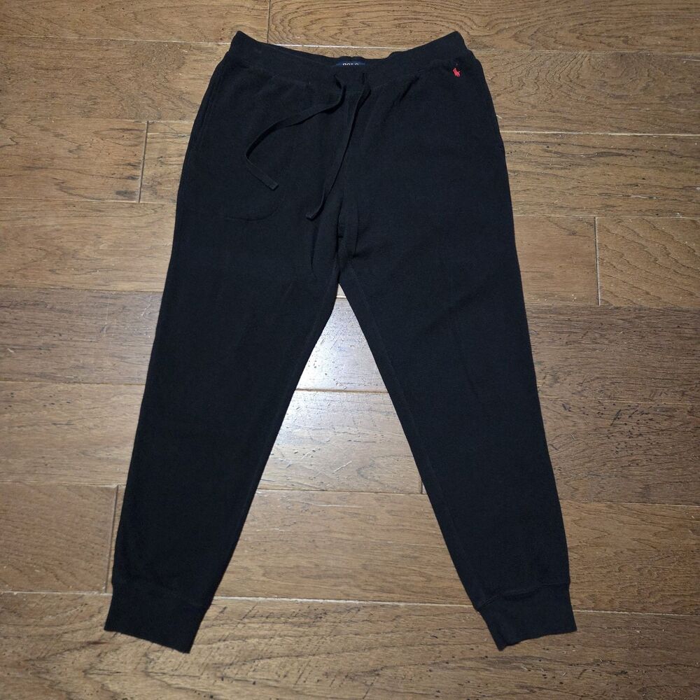 Polo Ralph Lauren Thermal Jogger Pants Sweatpants Men L Black Waffle Knit Lounge